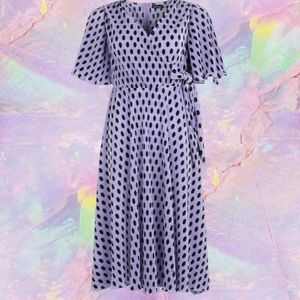 Polka Dot Plisse Wrap Midi Skater Dress